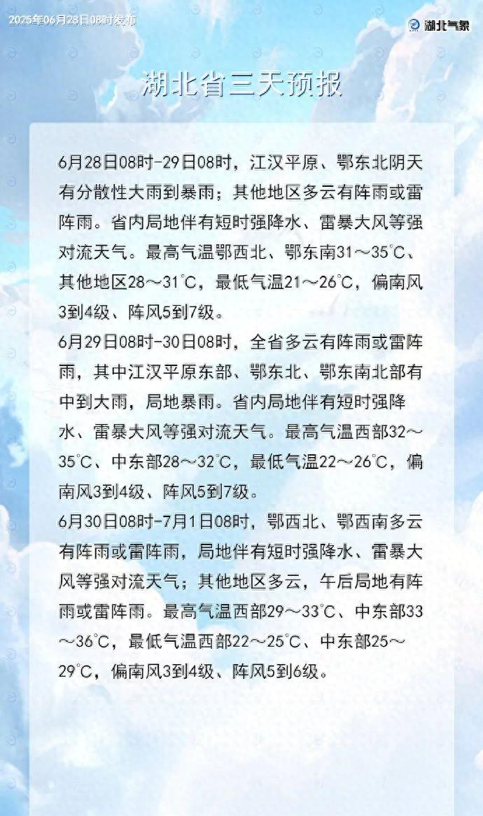 降雨持续！暴雨蓝色预警，湖北这些地方预计有大雨到暴雨  第1张