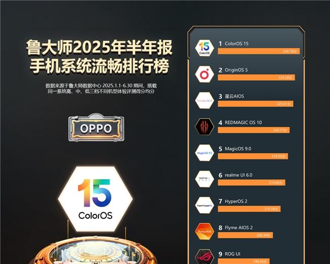 鲁大师 2025 年手机半年报：ColorOS 蝉联流畅霸主，小米玄戒杀入性能前五  第6张