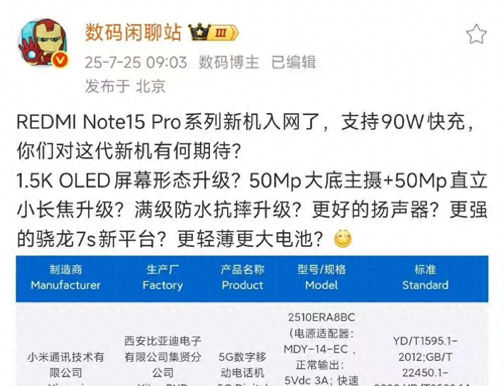 澎湃系统推送最新版本红米Note15Pro系列即将发布老机型淘汰  第1张