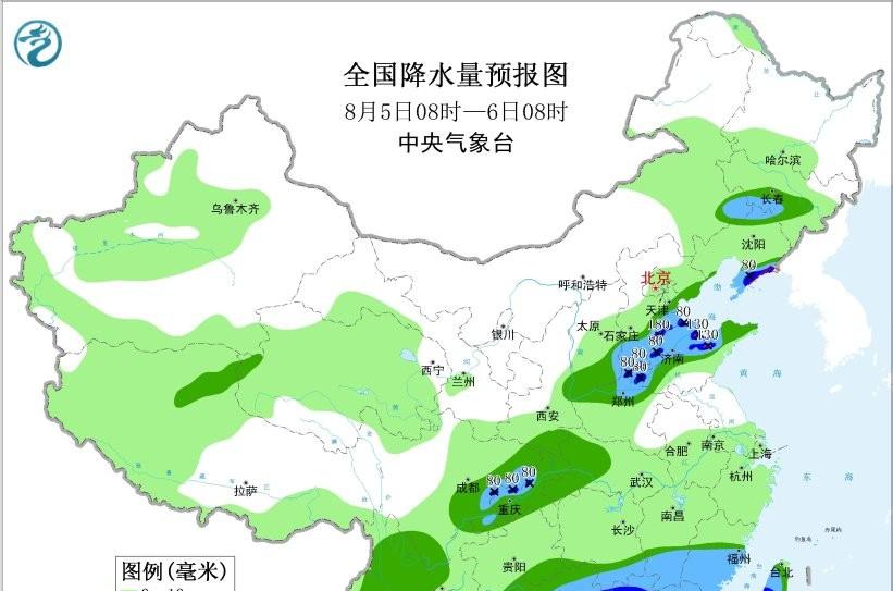 本轮强降雨中心已定，明日8月6号天气预报，暴雨大暴雨分布如下!  第4张